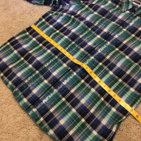 Vintage Alia Plaid Embroidered Green & Blue Cottagecore Button Down Shirt - Picture 13 of 16